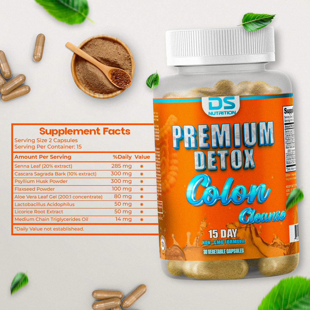 💚  Detox Colon Cleanse – Gentle 15-Day Fiber & Probiotic Cleanse with Senna Leaf, Cascara Sagrada & Aloe Vera | 30 Capsules